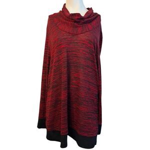 Fashion Bug Womens 1X Cowl Neck Red Black Striped Pullover Long Sleeve Blouse